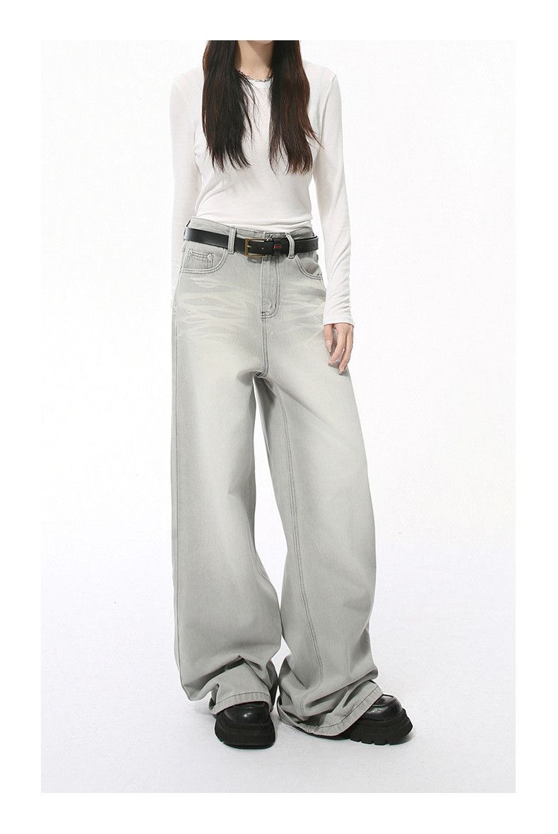 Japanese Brand × Jean Street retro washed light gray straight wide-leg jeans Size US 32 / EU 48 - 2 Thumbnail