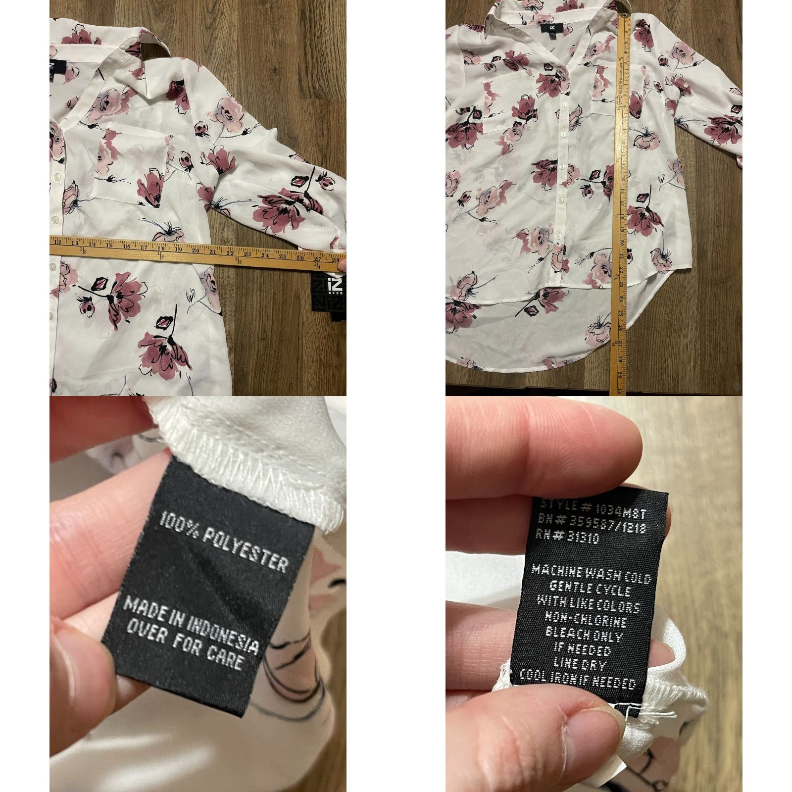 Vintage Iz Byer Blouse Womens XXL White Pink Floral Button Up 3/4 Sleeve NWT Size XXL / US 16-18 / IT 52-54 - 8 Thumbnail