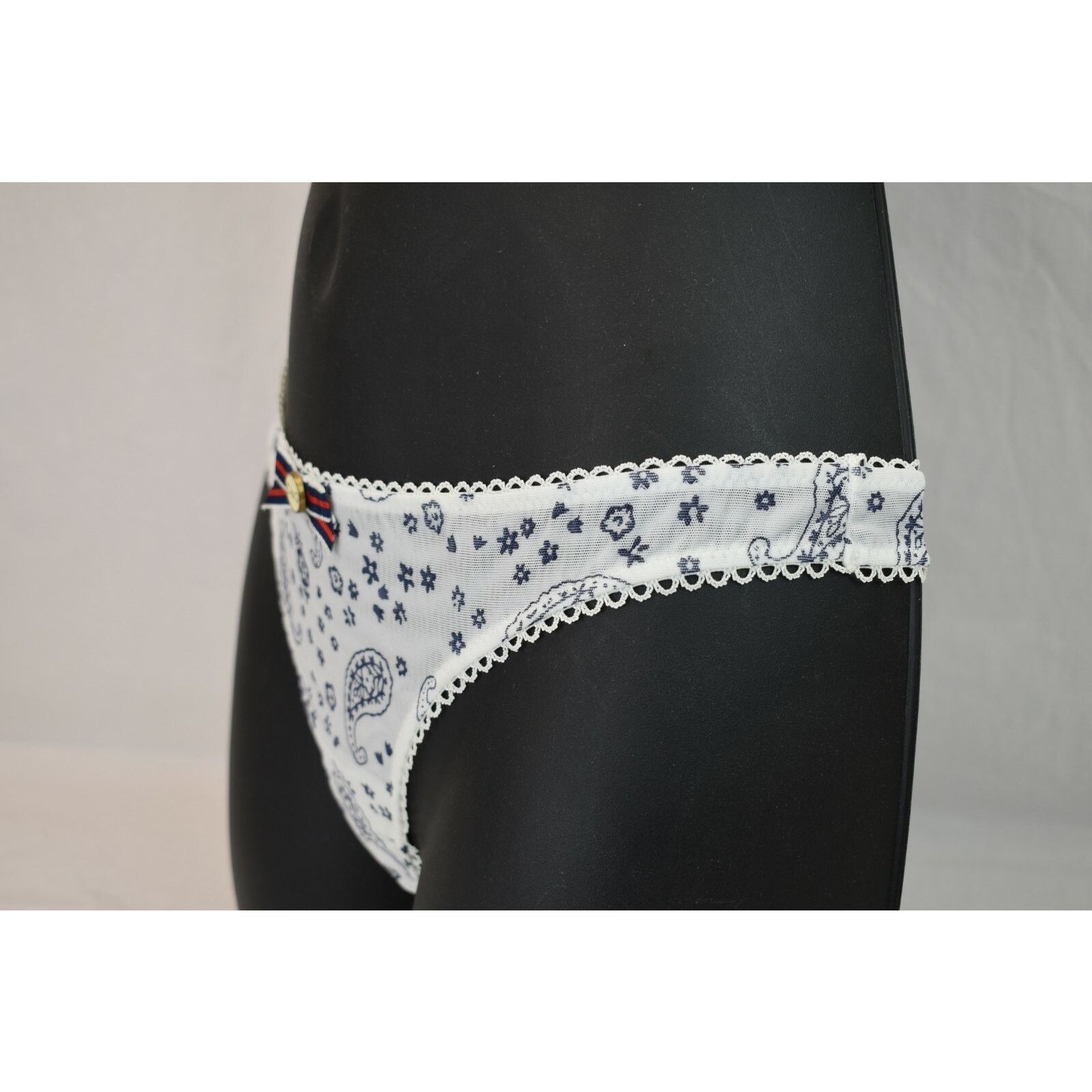 Dolce & Gabbana DOLCE GABBANA WHITE PAISLEY BOW LOGO THONG UNDERWEAR XS Size ONE SIZE - 4 Thumbnail