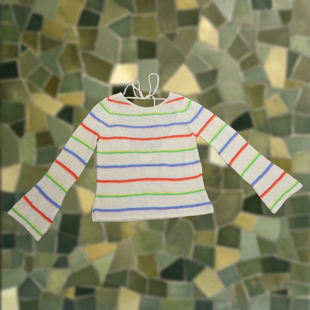 Vintage Lovers + Friends Cream Rainbow Striped Bell Sleeve Knit Sweater XS Women Pullover Bell Sleeve Rainbow Theme Womens Size XS / US 0-2 / IT 36-38 - 1 Thumbnail
