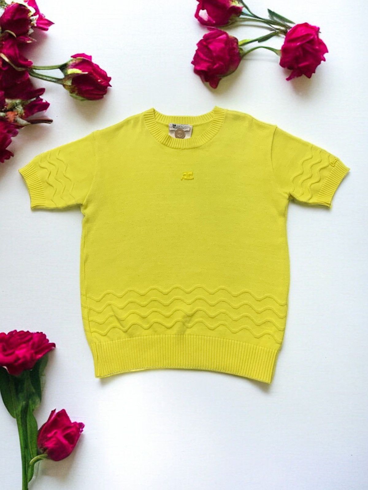 Courreges × Designer Vintage 70’s Courreges Ribbed Knit Short Sleeve Top Size S / US 4 / IT 40 - 1 Thumbnail