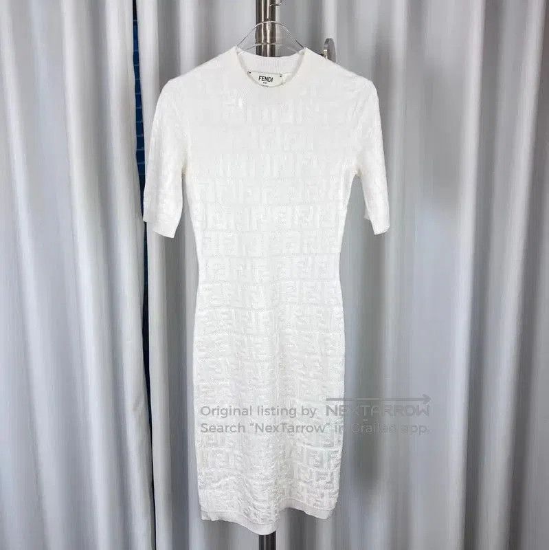 Fendi Fendi White Cotton Short Sleeve Dress . Size S / US 4 / IT 40 - 1 Thumbnail