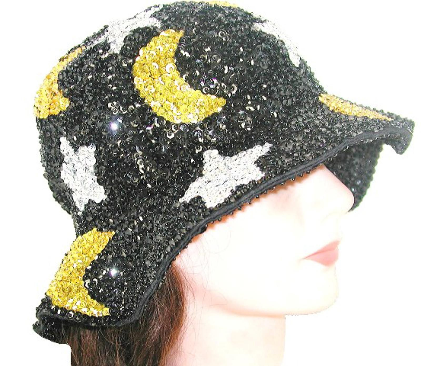 Designer Sequin Flipper Hat Black W/ Silver And Gold Star moon Size ONE SIZE - 1 Preview