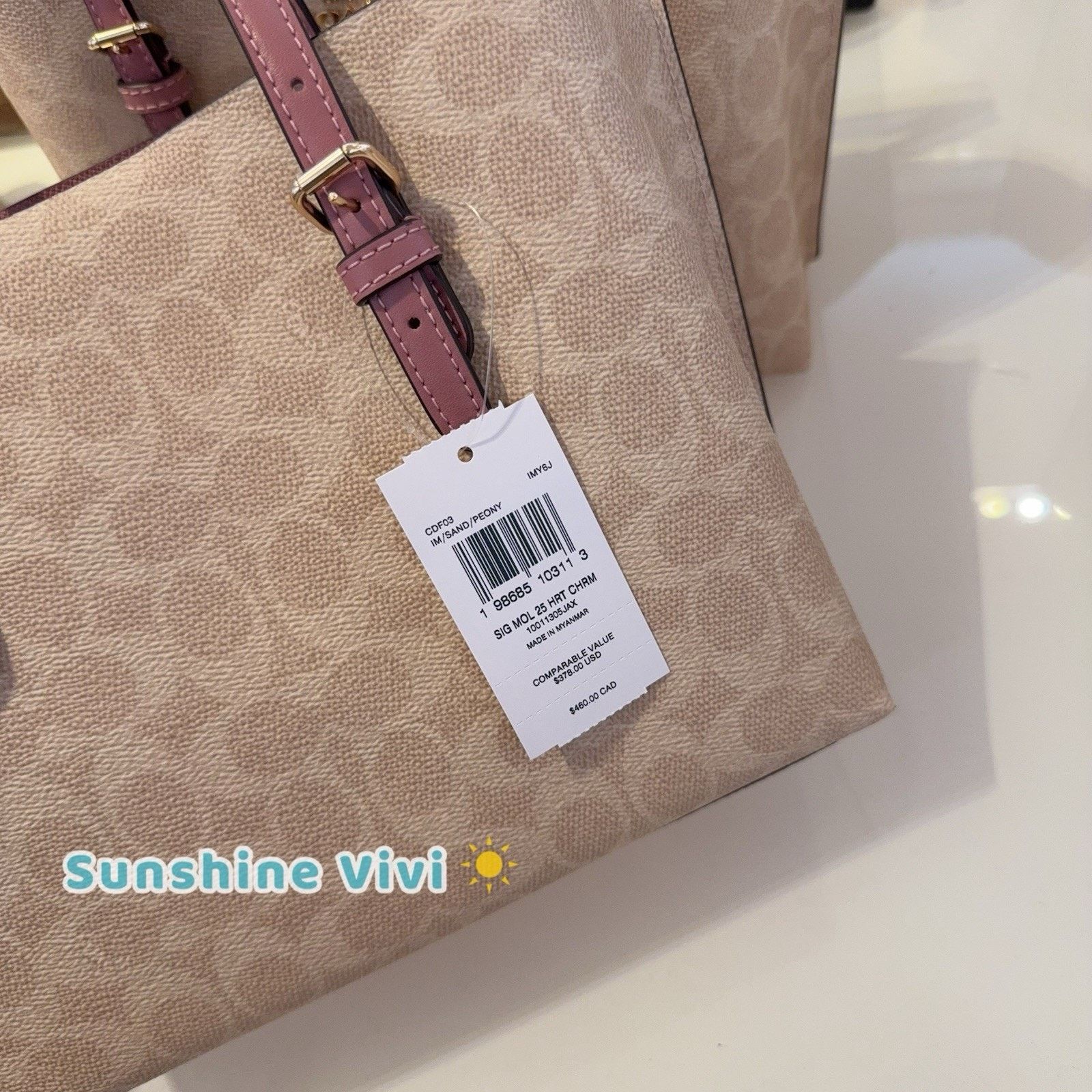 Coach NWT Coach Mollie Tote Bag 25 Heart Charm Sand Peony CDF03 Size ONE SIZE - 8 Thumbnail