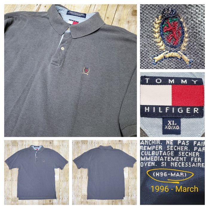 Vintage Vtg 1996 Tommy Hilfiger Lion Crest Logo Polo Shirt XL Grey ...