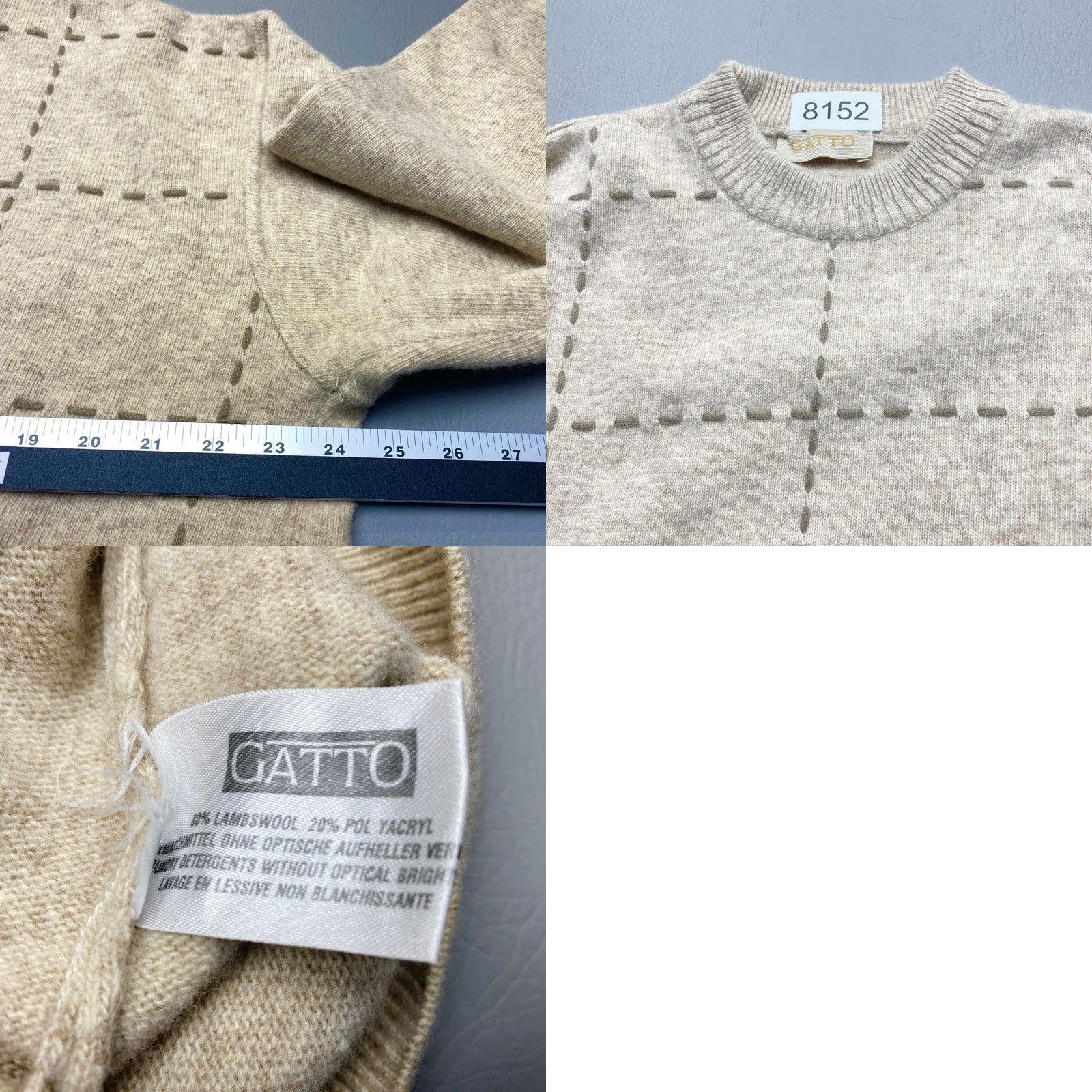 Vintage VINTAGE Gatto Knit Sweater Mens XL Lambswool Blend Tan Brown Squares Crew Neck 8152 Size US XL / EU 56 / 4 - 8 Thumbnail