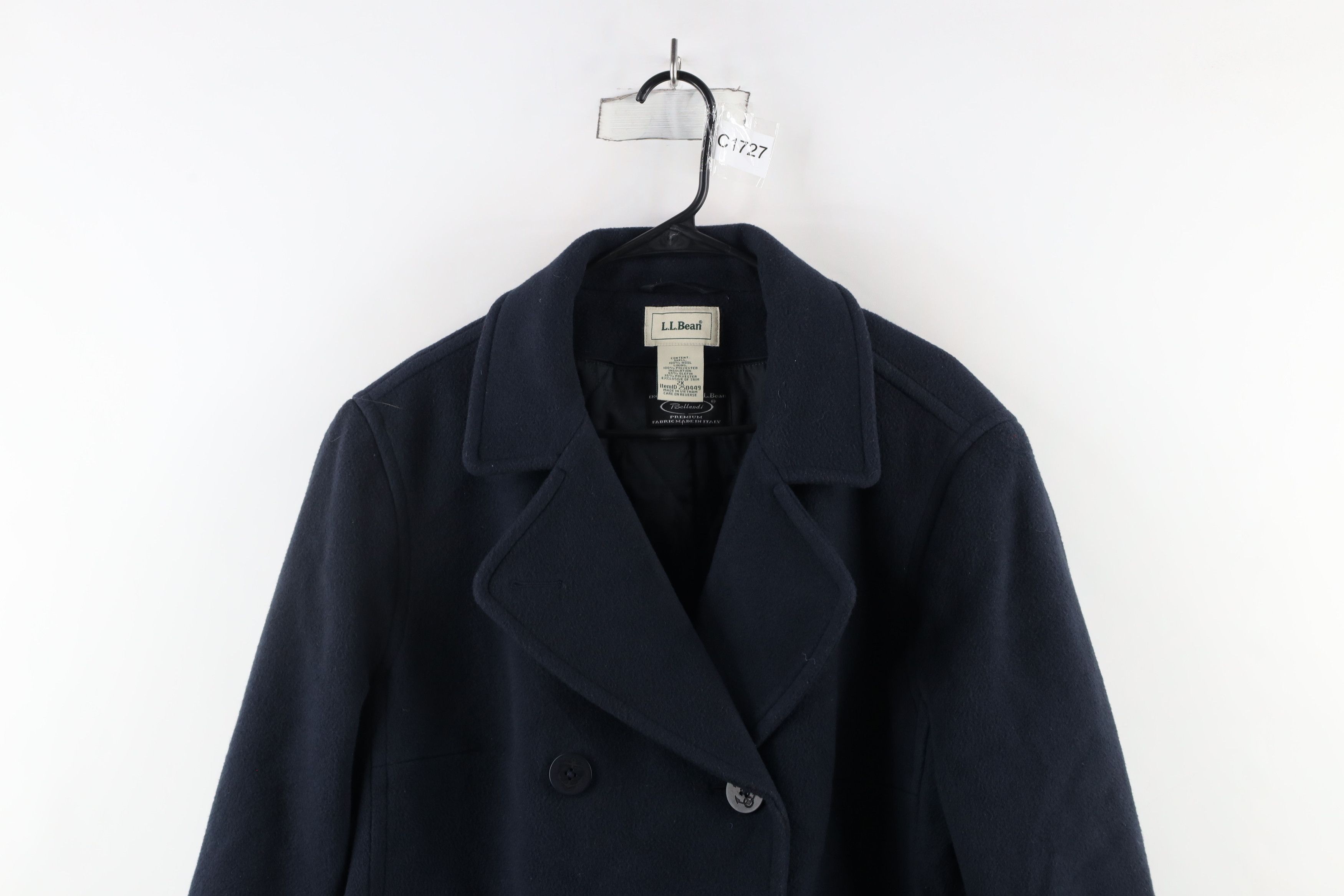 Vintage LL Bean Wool Naval Quilted Peacoat Jacket Navy Blue