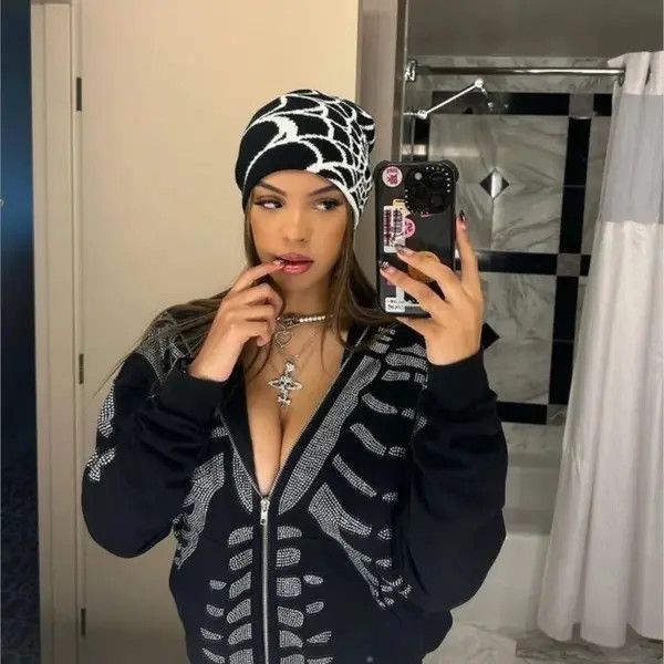 Japanese Brand Nami Spider Web Graphic Beanie Hat Black Vintage y2k Size ONE SIZE - 6 Thumbnail