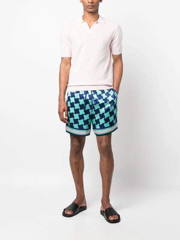 Casablanca o1mle0326 Drawstring Silk Shorts Pool Tile in Blue Size US 32 / EU 48 - 2 Thumbnail