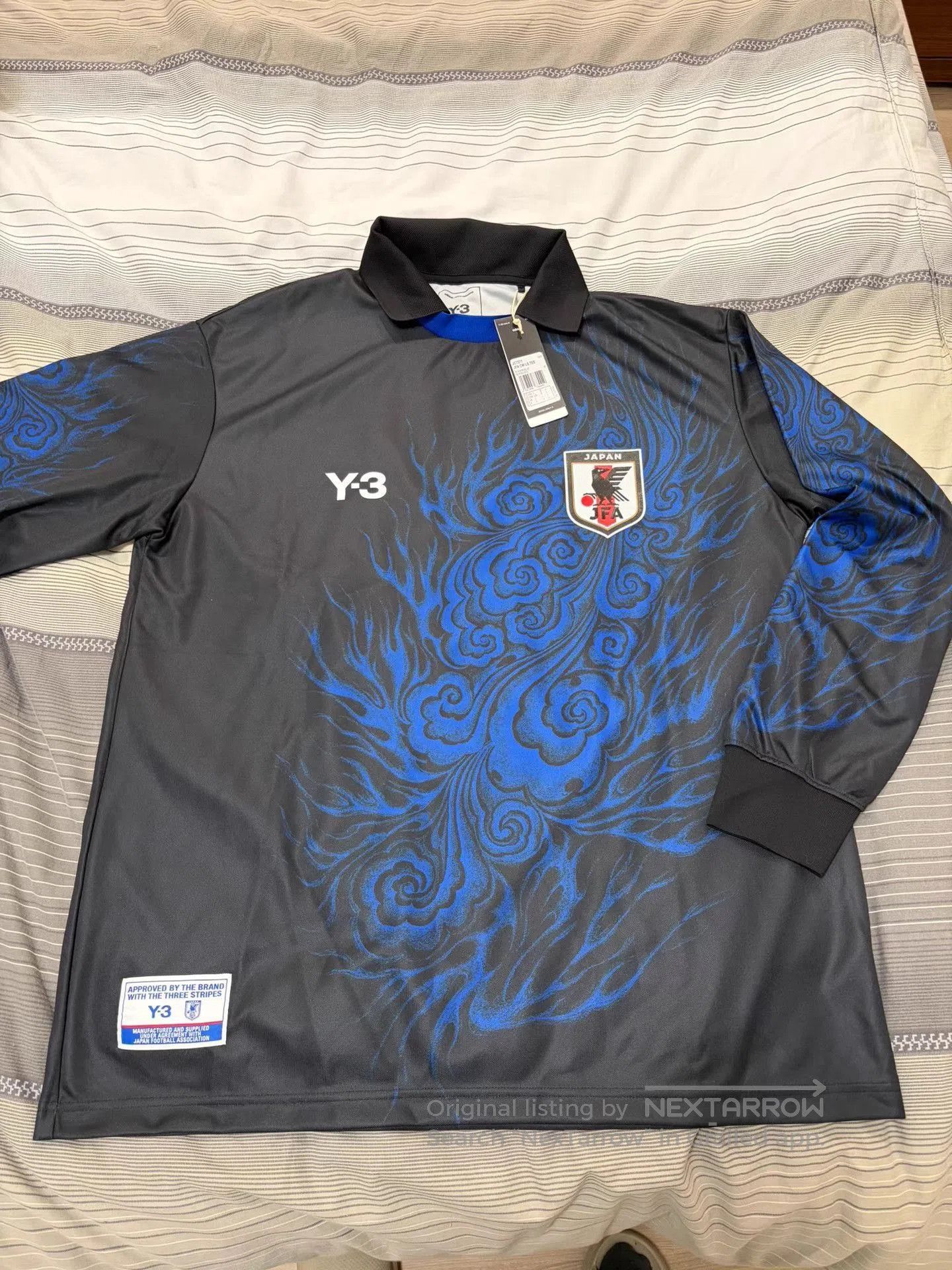 Y-3 Black Long Sleeve Jersey with Blue Swirl Patterns. Size US L / EU 52-54 / 3 - 1 Thumbnail