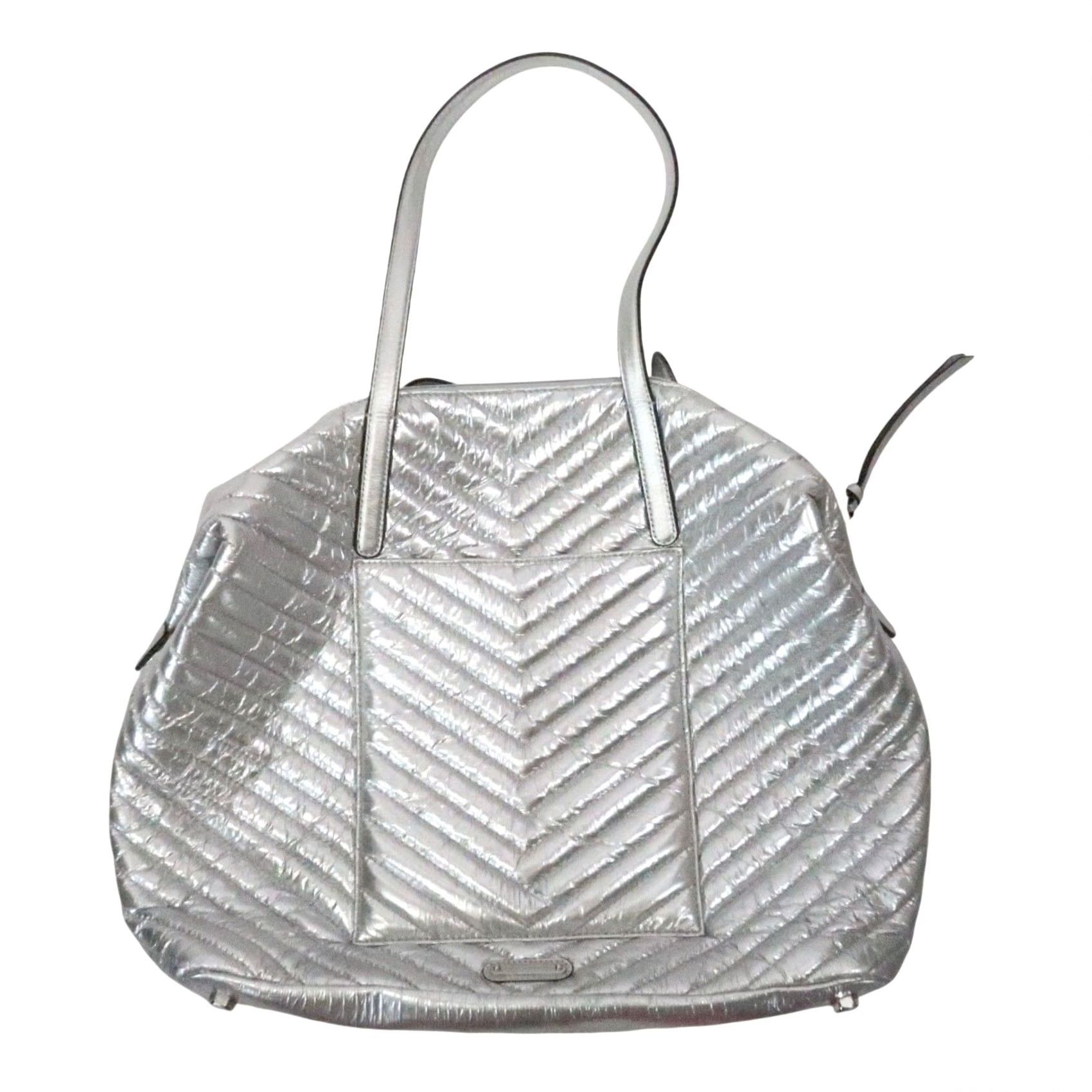 Rebecca Minkoff Rebecca Minkoff Tote Bag Purse Nylon Zip Silver Chevron Quilted Metallic Large Women Tote Bag Size ONE SIZE - 2 Thumbnail