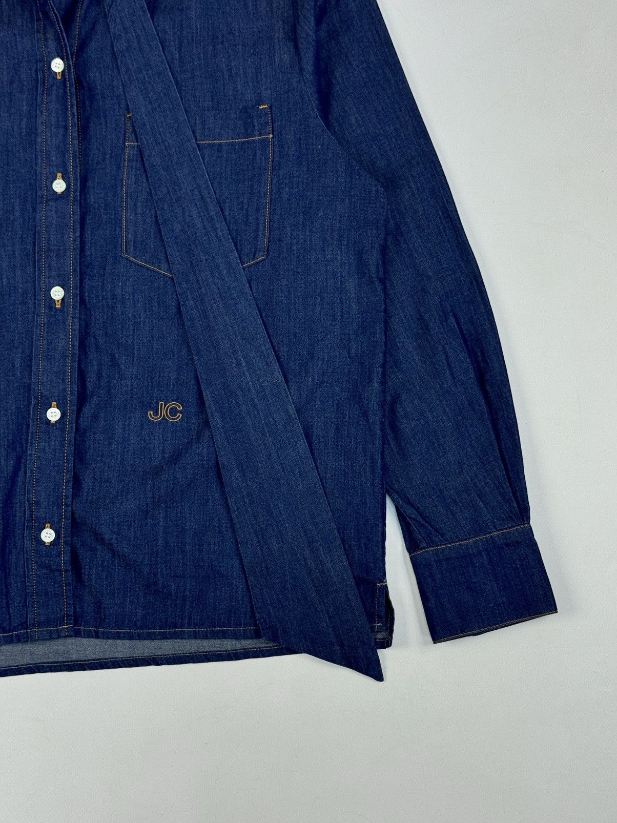 Designer × Jacob Cohen JACOB COHEN Jeans Denim Blue Bow Tie Ascot Collar Shirt Size L / US 10 / IT 46 - 5 Thumbnail