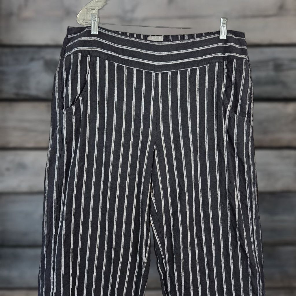 Habitat Habitat Womens Cropped Wide Leg Pants Sz Large Black Stripe Linen Cotton Size 36" / US 14 / IT 50 - 1 Thumbnail