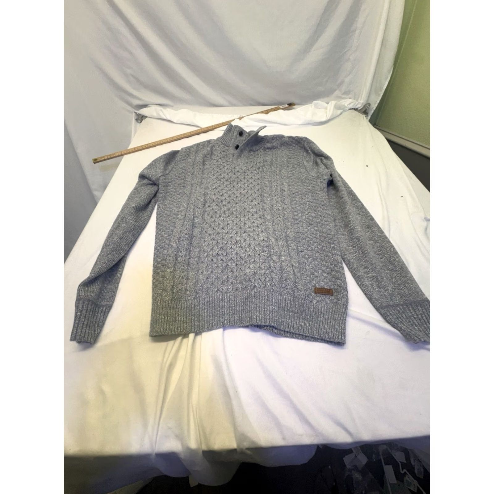 Buffalo David Bitton Buffalo David Button Mens Gray Sweater XL Cable-Knit Pullover Long Sleeve Knit Classic Solid Button Logo Winter Fall Spring Size US XL / EU 56 / 4 - 2 Thumbnail