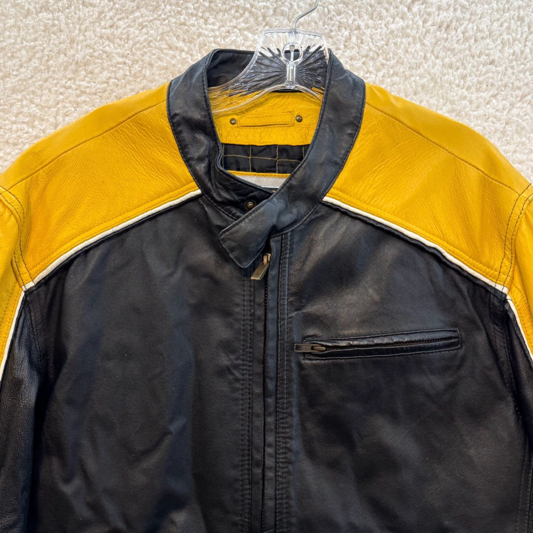 Wilson VINTAGE Wilson's Leather Jacket Large Black Yellow Stripe Cafe Moto M Julian Jacket Size US L / EU 52-54 / 3 - 4 Thumbnail