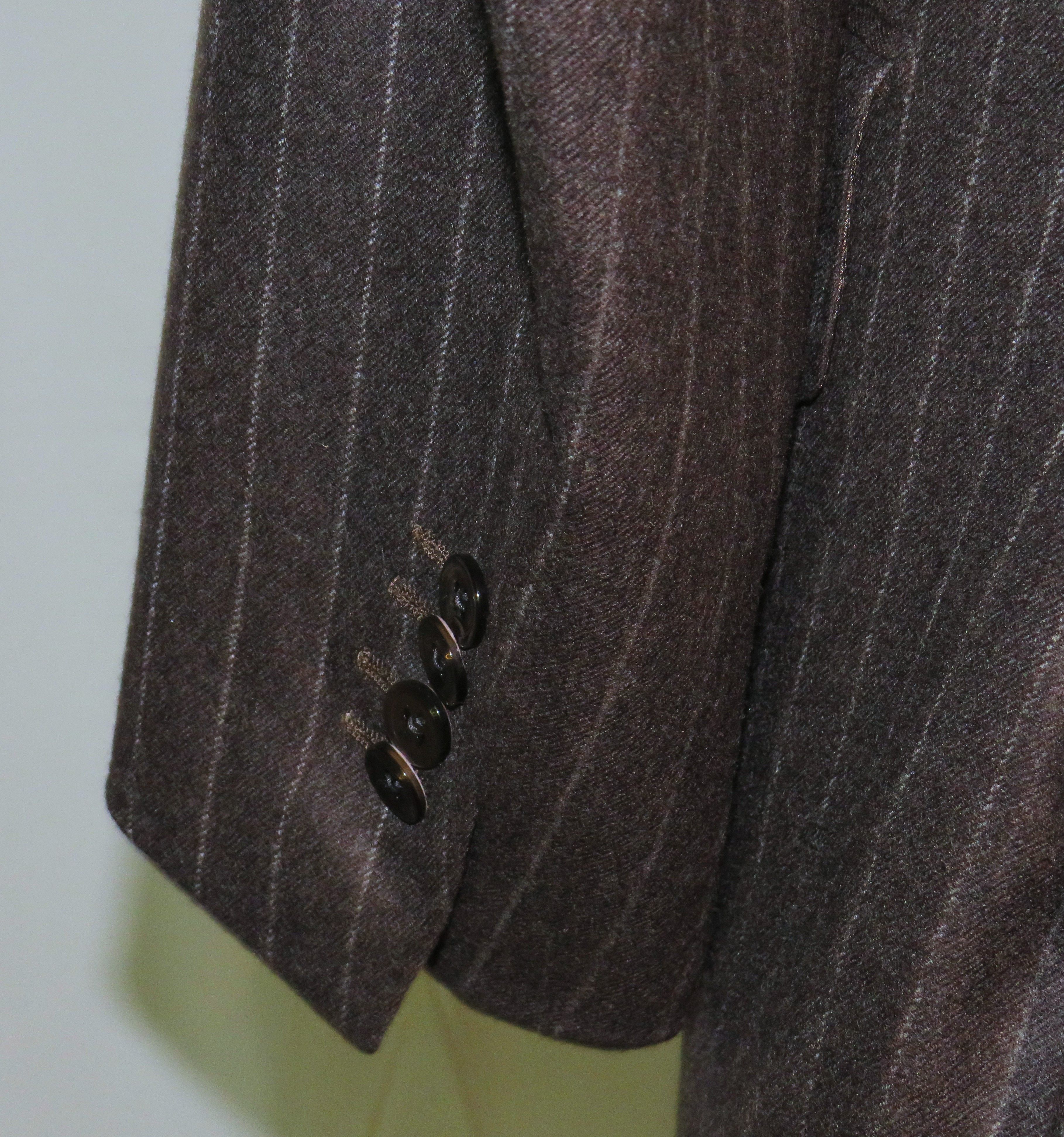 Isaia Base S Super 170 Brown Flannel Striped Two Button Suit 42R Size 42R - 11 Thumbnail