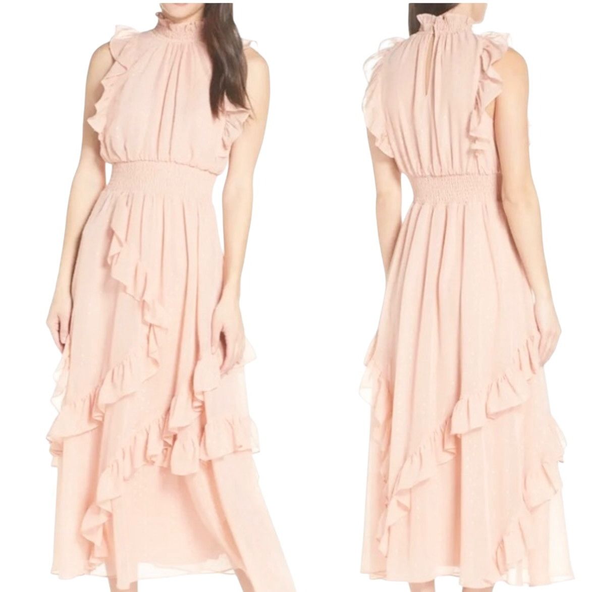 Other Avec Les Filles Pink Ruffled Smocked Sleeveless Maxi Dress Size S / US 4 / IT 40 - 1 Thumbnail