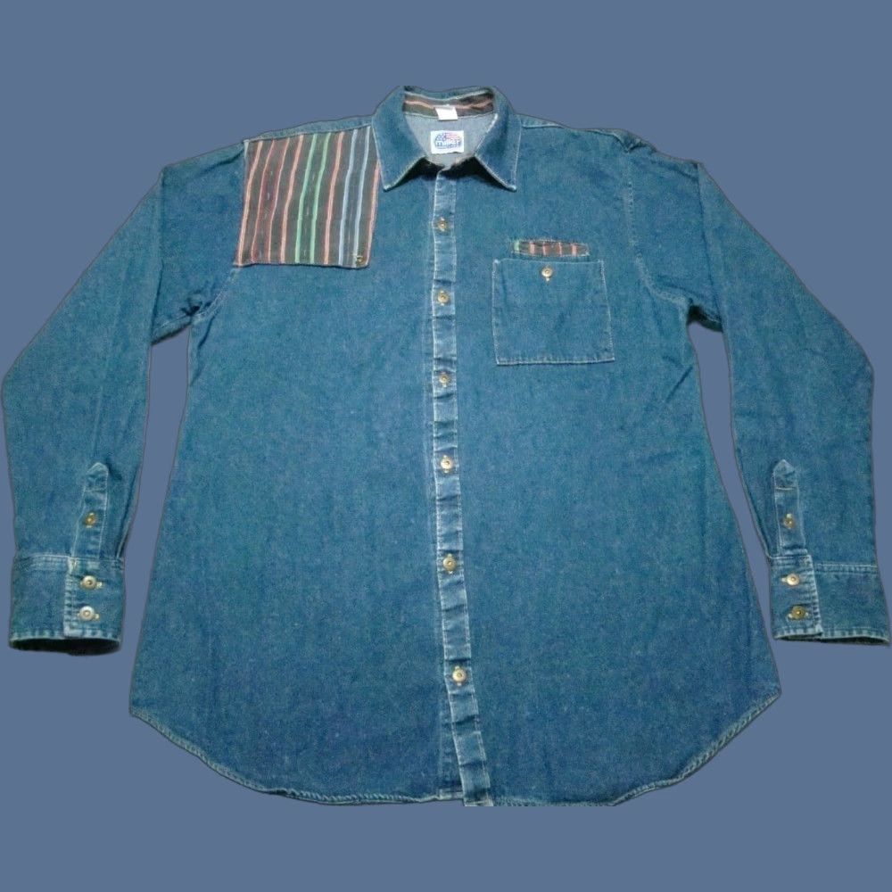 Vintage Vtg Miller Western Wear Denim Shirt Mens XL Striped Shoulder Bib Button-Up Size US XL / EU 56 / 4 - 1 Thumbnail