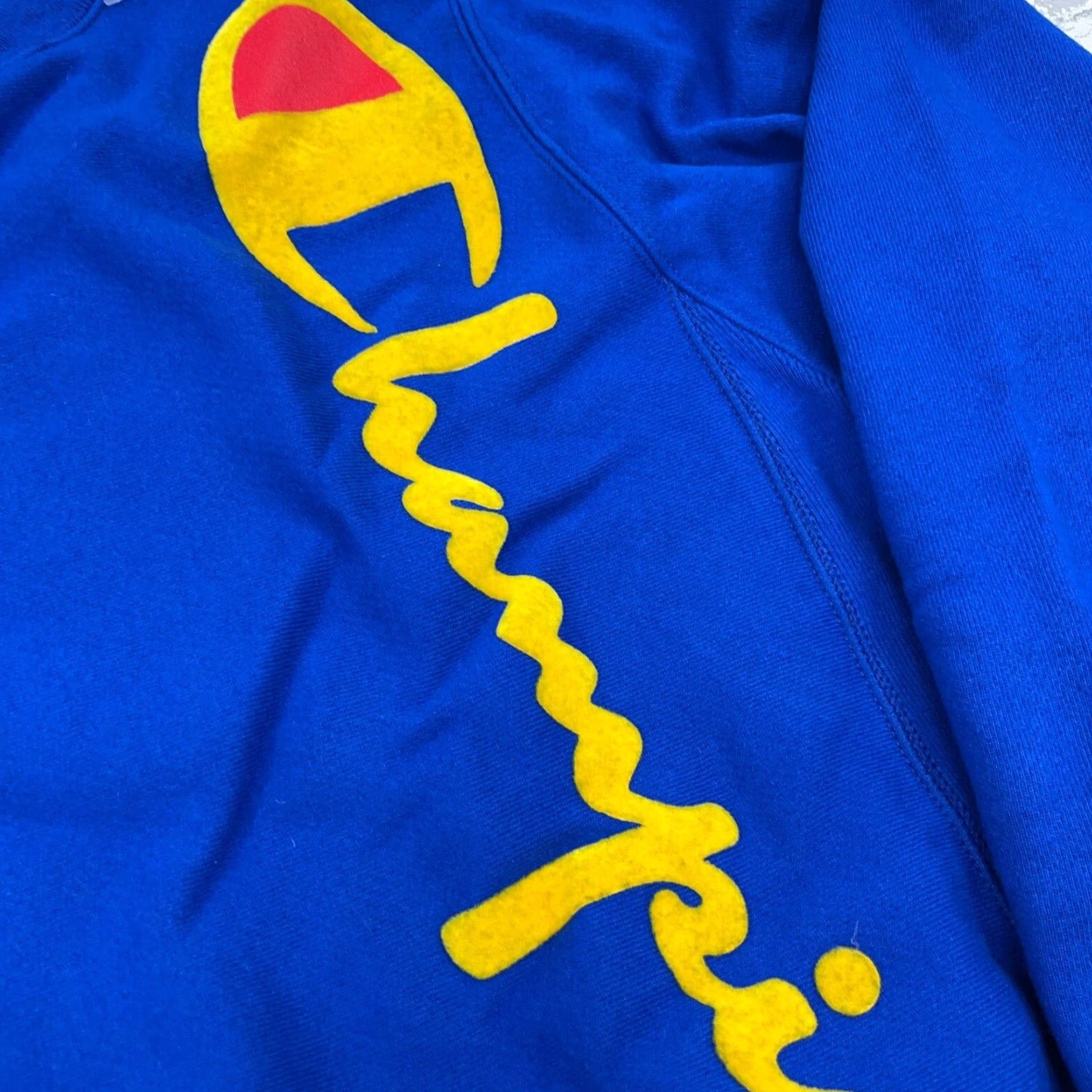 Champion Champion Sweatshirt Men XS Blue Yellow Crew Neck Sweater Reverse Weave Spell Out Sustainable? Size US XS / EU 42 / 0 - 4 Thumbnail