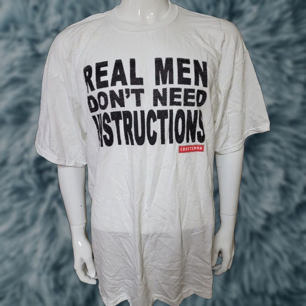 Vintage Craftsman Tools Real Men Don't Need Instructions T Shirt XL Dad DIY Funny Shirt Mens White Short Sleeve Cotton Graphic Tee Size US XL / EU 56 / 4 - 1 Thumbnail