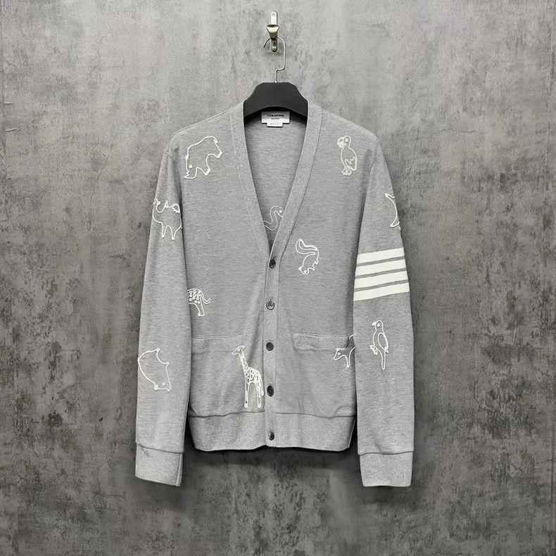 Thom Browne Thom Browne size3 Embroidered lace-woven waffle cardigan Size US L / EU 52-54 / 3 - 1 Thumbnail
