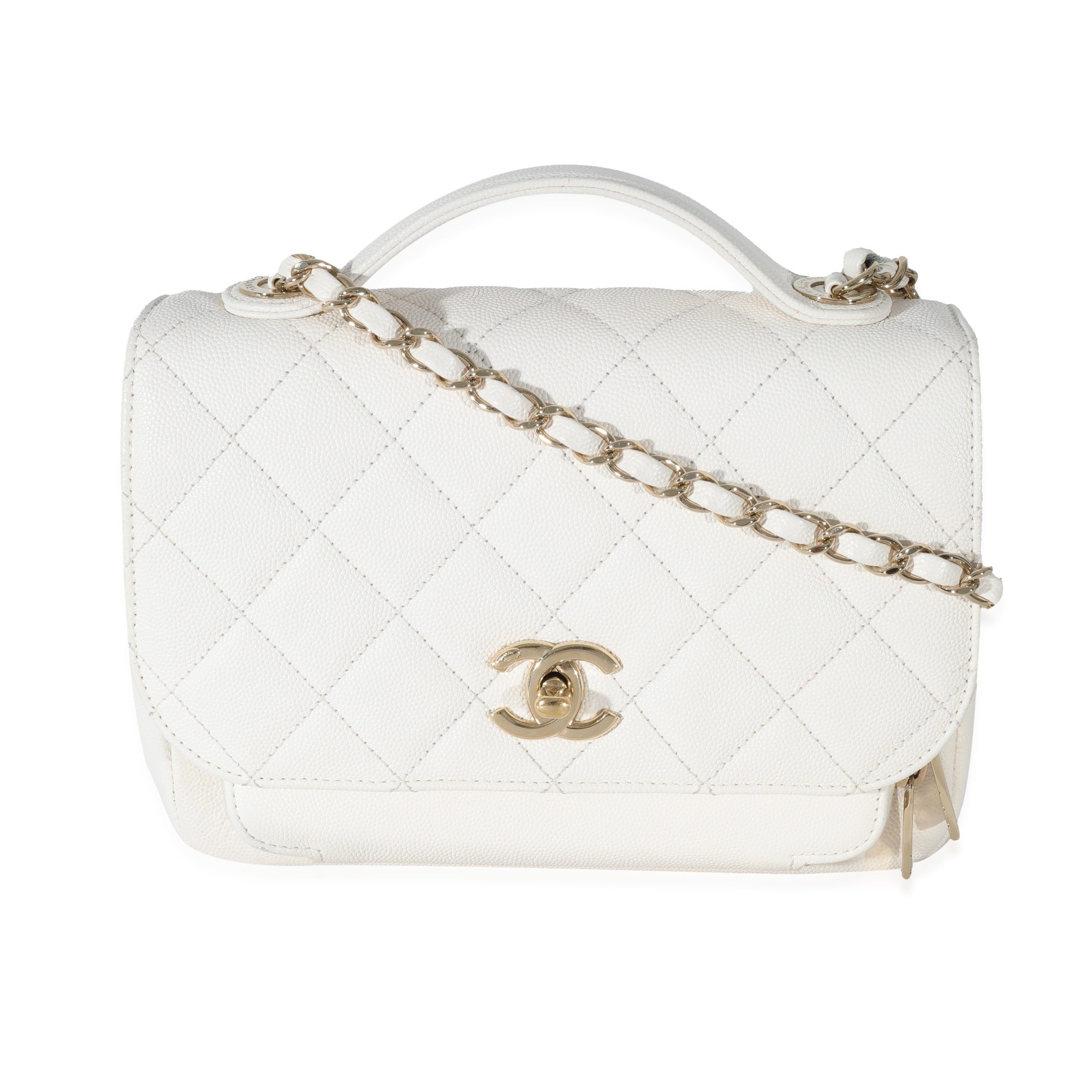 image of Chanel White Caviar Medium Business Affinity Flap Bag, Women's