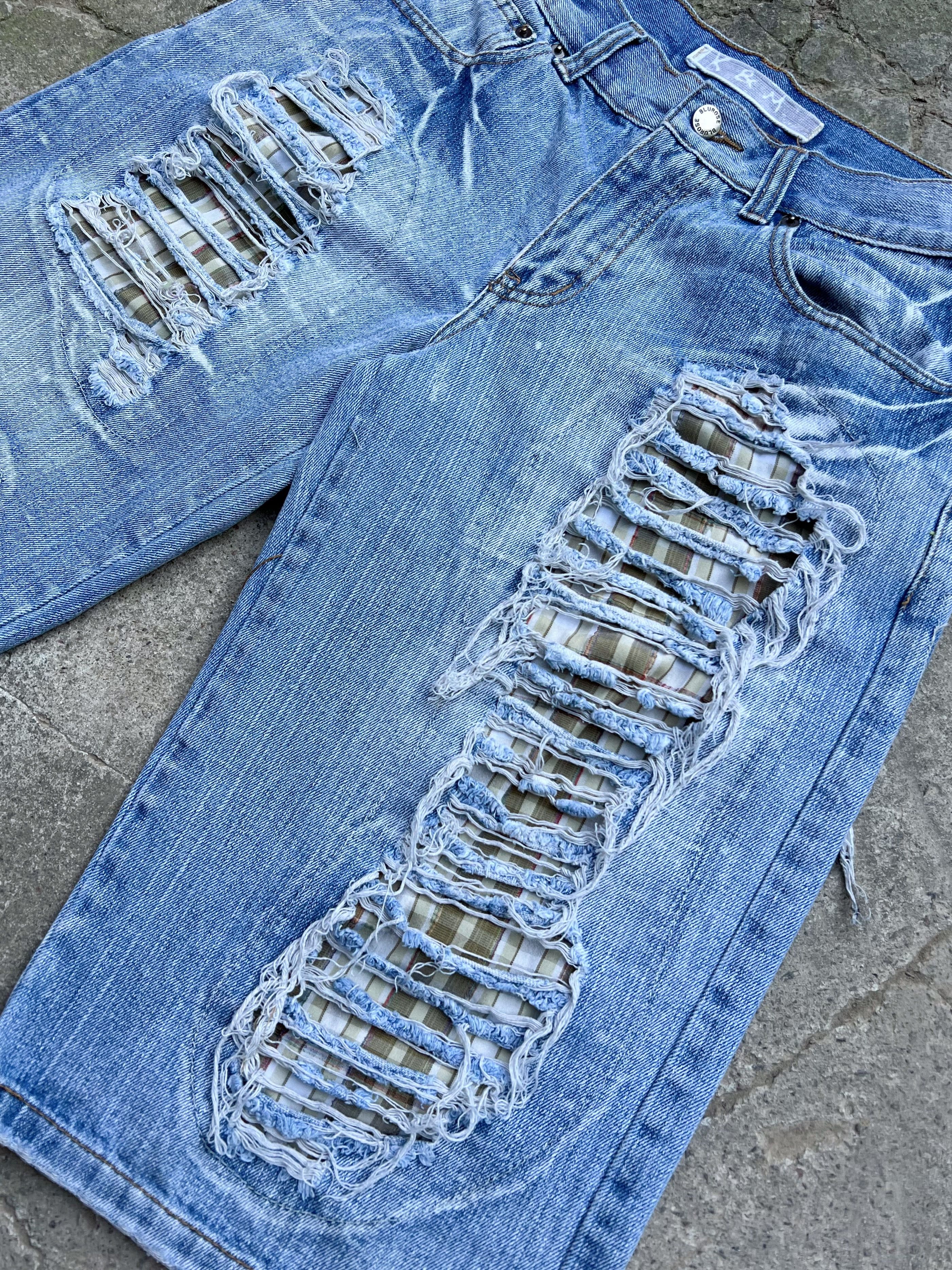 Japanese Brand 🥶Y2K Vintage Ripped Distressed Thrashed Denim Long Shorts Size US 30 / EU 46 - 7 Thumbnail