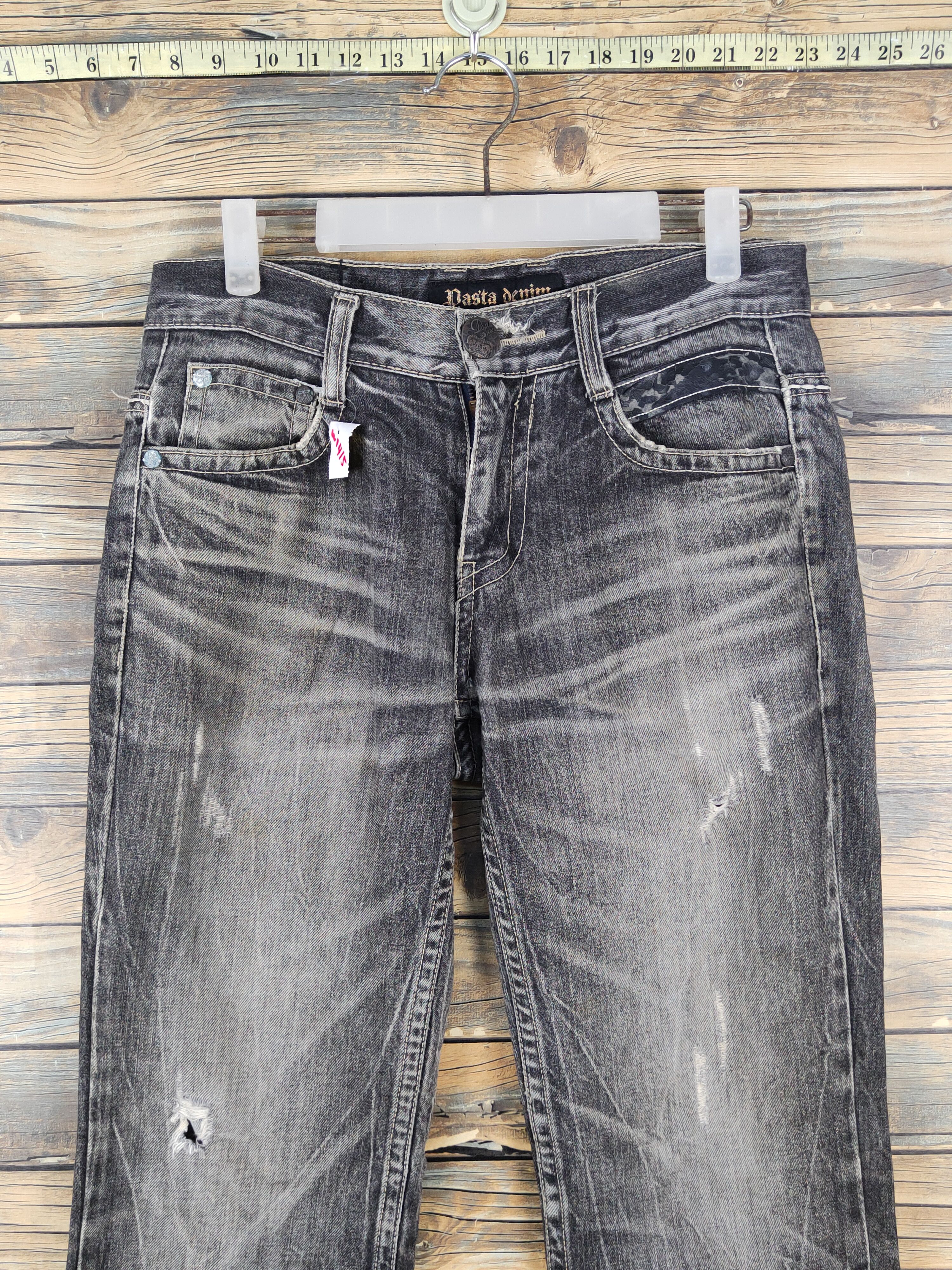 Japanese Brand Pasta Denim Black Distressed Ripped Jeans #W1415 Size US 31 - 2 Thumbnail