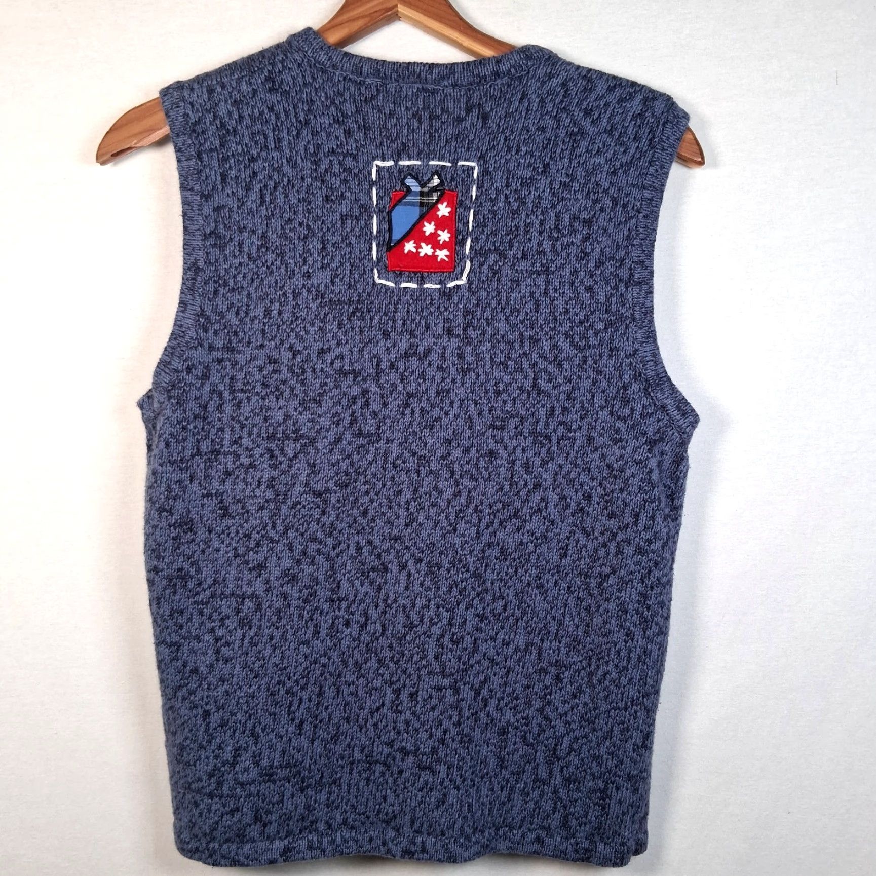 Vintage VINTAGE Bobbie Brooks Christmas Sweater Vest Womens S Sleeveless V-Neck Santa Sleigh Snow Embroidered Readable Pattern Cotton Ramie Blue Size S / US 4 / IT 40 - 2 Thumbnail