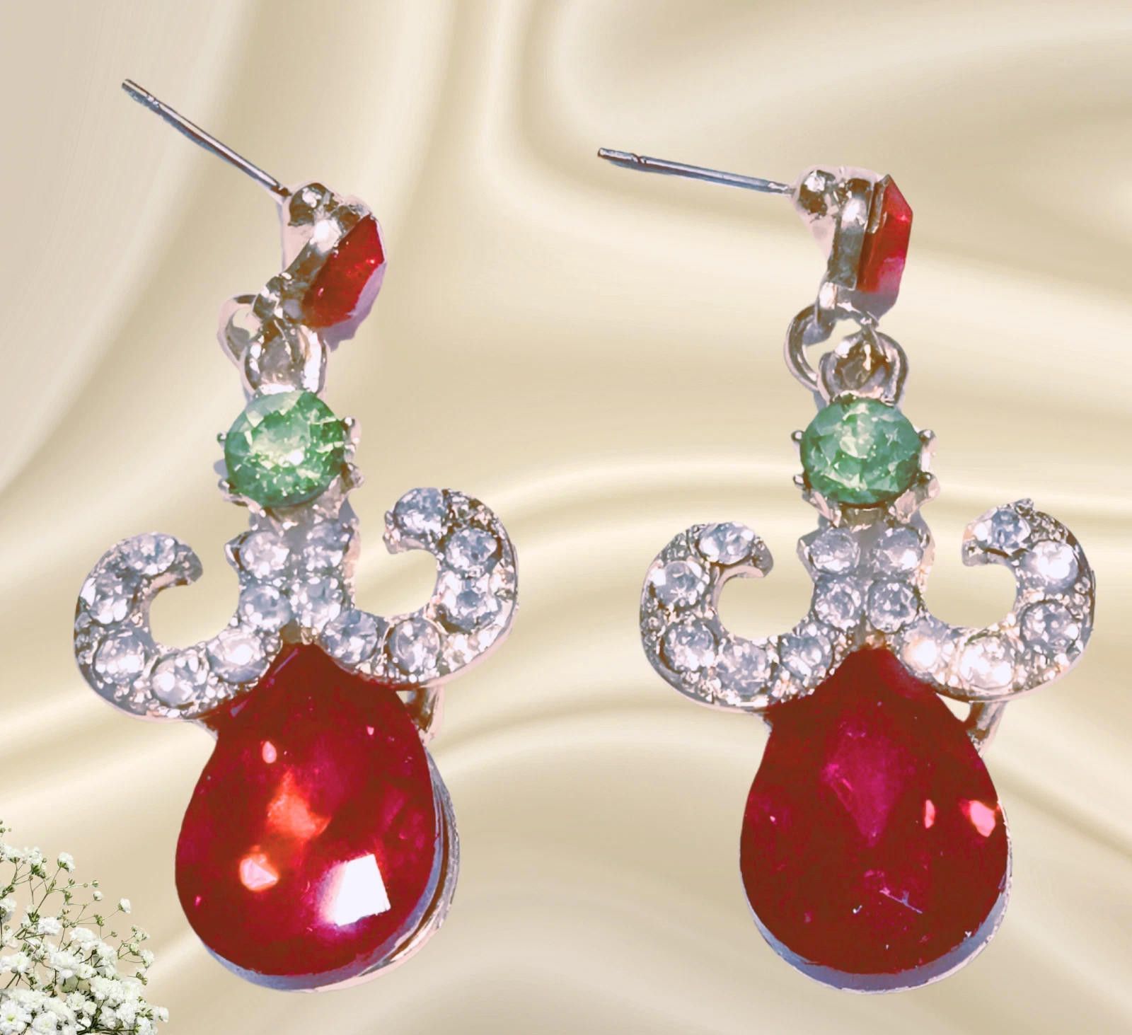 Other Red Rhinestone Dangle Earrings 1.75" Prom Jewelry NEW Size ONE SIZE - 1 Thumbnail