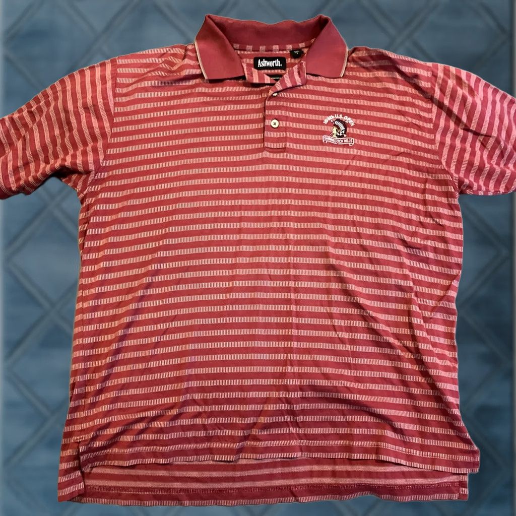 Vintage Ashworth Polo Shirt Mens L Red Striped US OPEN SHINNECOCK HILLS Golf Polo Size US L / EU 52-54 / 3 - 1 Thumbnail