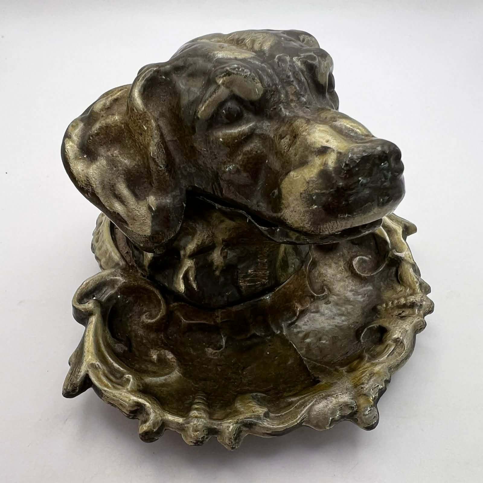 Vintage Heavy Vintage Brass Dog Head Ashtray Sculptural Size ONE SIZE - 5 Thumbnail