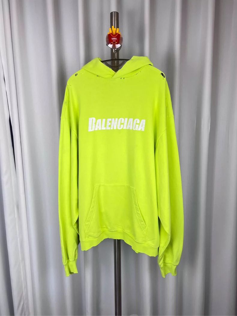 Balenciaga Big damage letter printing hole hoodie fluoresc