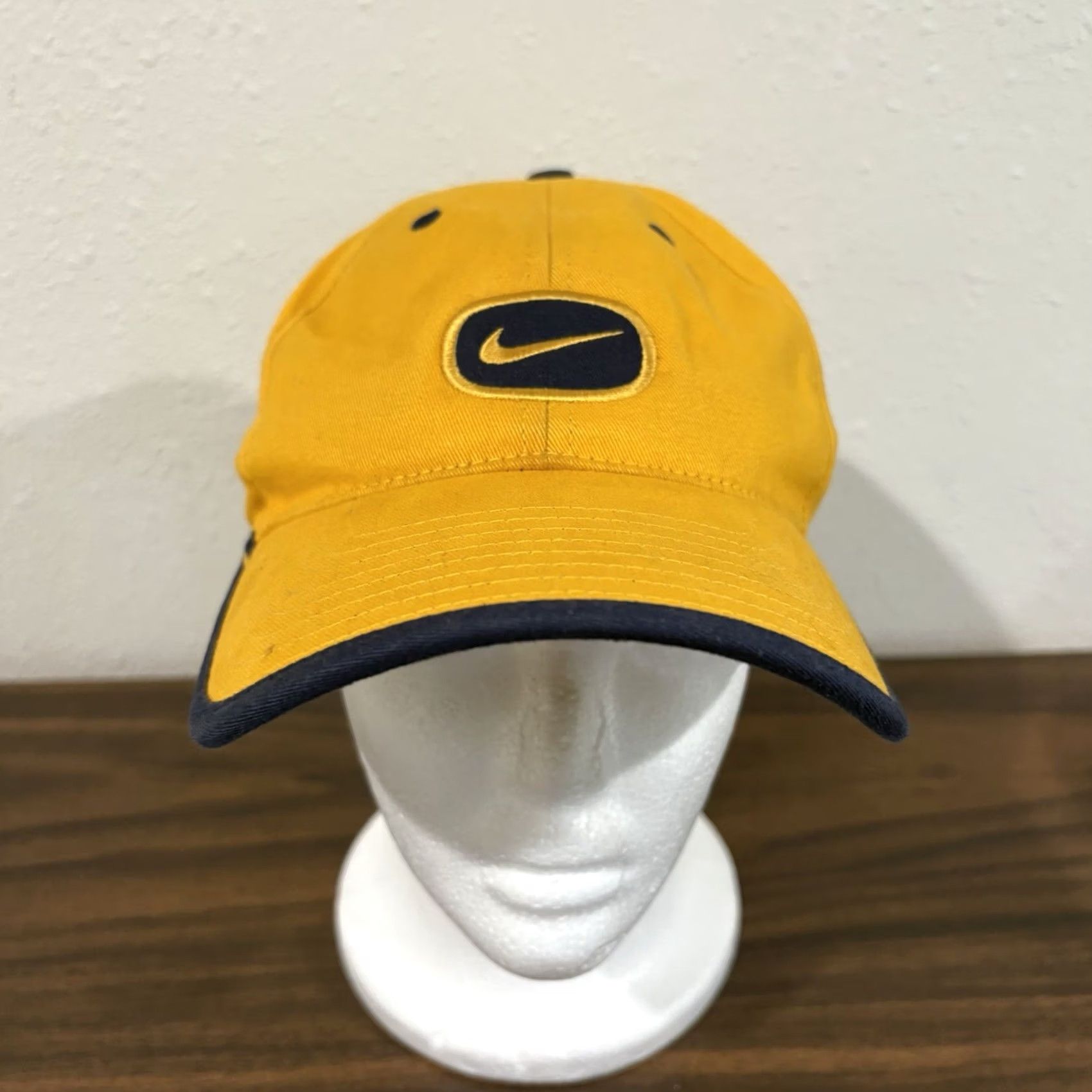 Nike VTG 90s Nike Dad Cap Swoosh Yellow Navy Cotton Canvas Adjustable One Size Unisex Adults Michigan Wolverines Hat Strapback Size ONE SIZE - 2 Thumbnail
