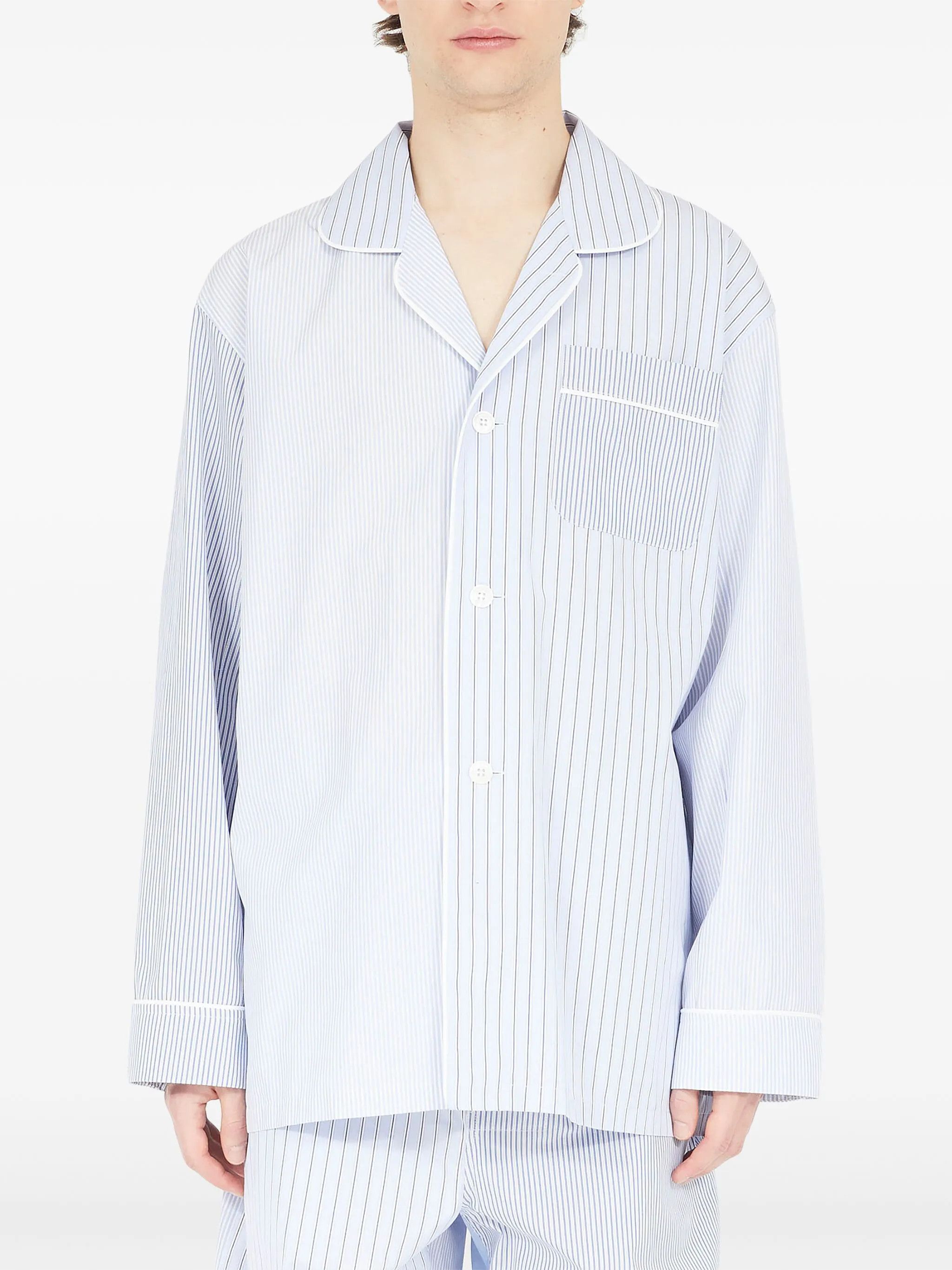 Maison Margiela oc11z0925 Striped Cotton Pajama Shirt in Blue Size US XL / EU 56 / 4 - 3 Thumbnail