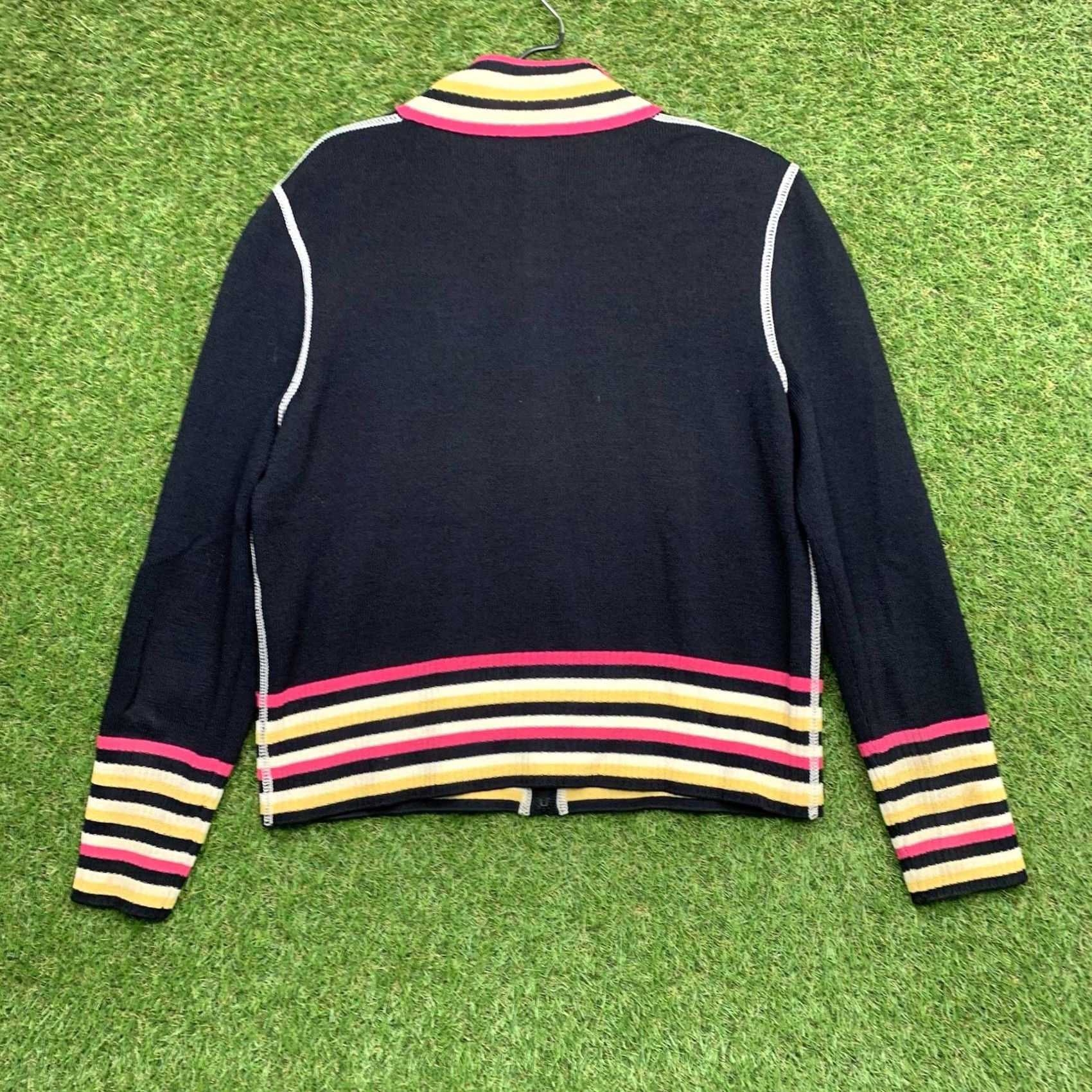 St. John St. John Cardigan Shirt Womens Large Black Striped Zip Full Zip 90s Modern Knit Logo Size L / US 10 / IT 46 - 2 Thumbnail