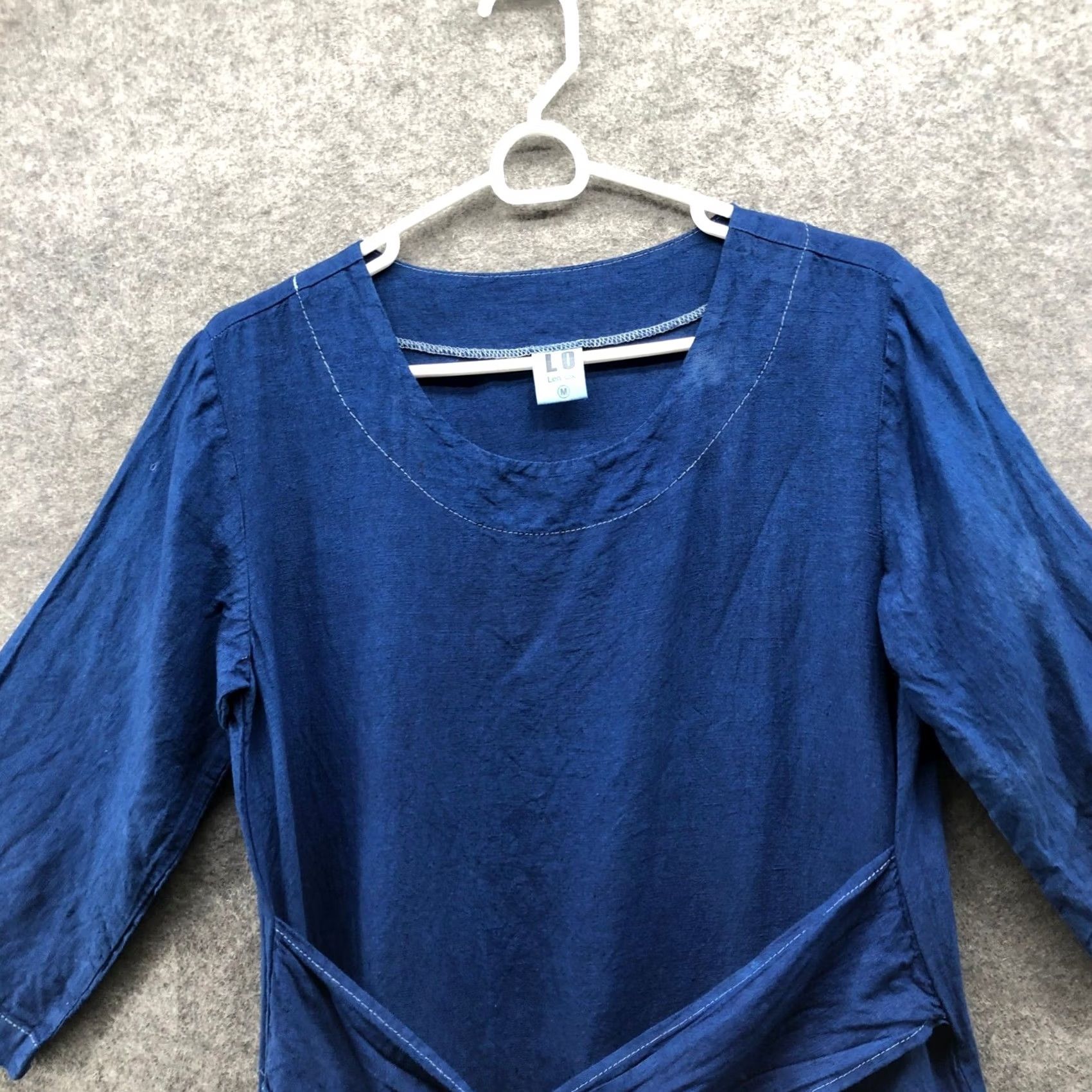 Vintage VINTAGE Len Ok Linen Midi Dress Womens M Blue 3/4 Sleeve Wrap Tie Belt Waist Pockets Bohemian Peasant Casual Travel Mens Womens Size M / US 6-8 / IT 42-44 - 7 Thumbnail