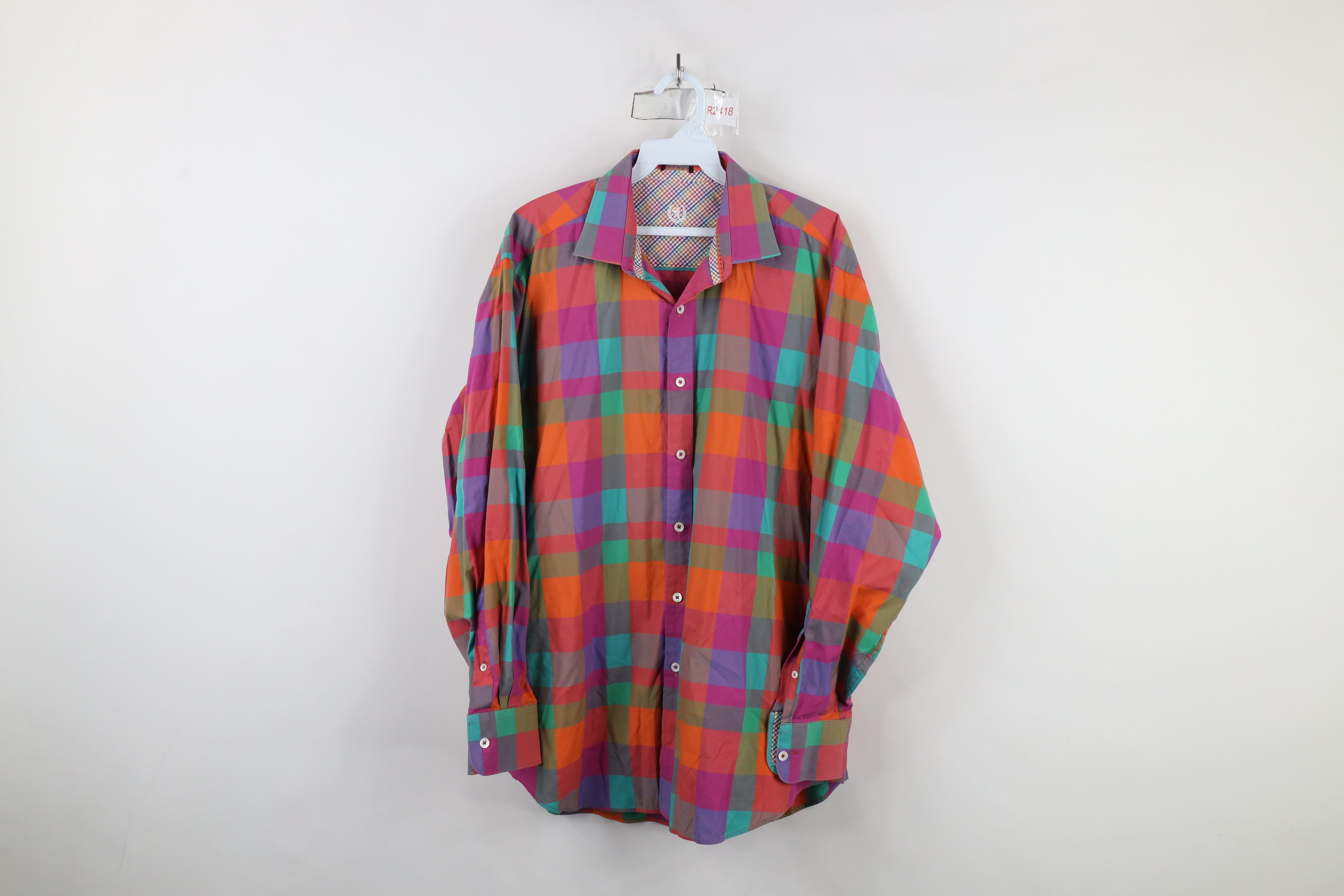 Vintage Bugatchi Uomo Checkered Plaid Collared Button Shirt Cotton Size US XL / EU 56 / 4 - 1 Thumbnail