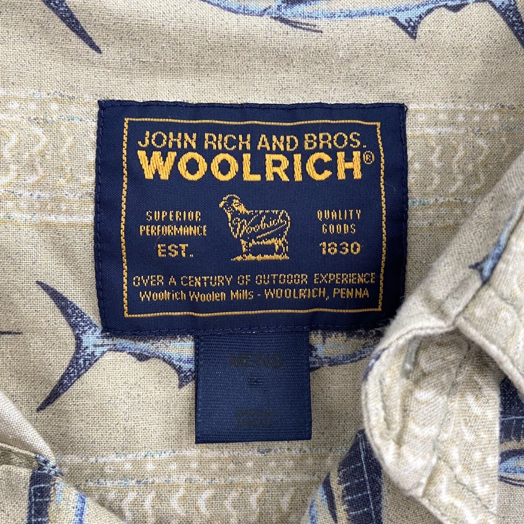 Vintage Woolrich Shirt Adult Large Tan Swordfish Short Sleeve Button-Up Fishing L Mens Regular 100% Cotton Khaki Pattern Swordfish Size US L / EU 52-54 / 3 - 5 Thumbnail