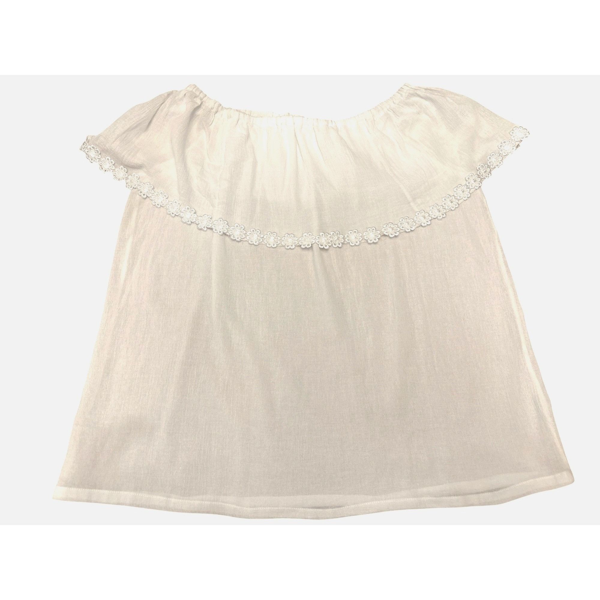 Other Handmade Off Shoulder White Cotton Blouse Floral Embroidery Size L / US 10 / IT 46 - 5 Thumbnail