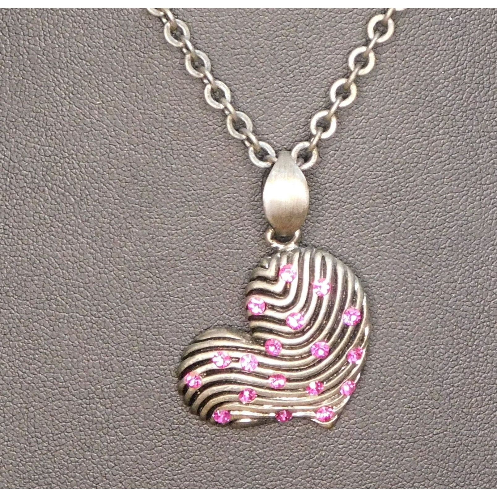 Other Glam Goth Pink Rhinestone Striped Heart Necklace Size ONE SIZE - 1 Thumbnail