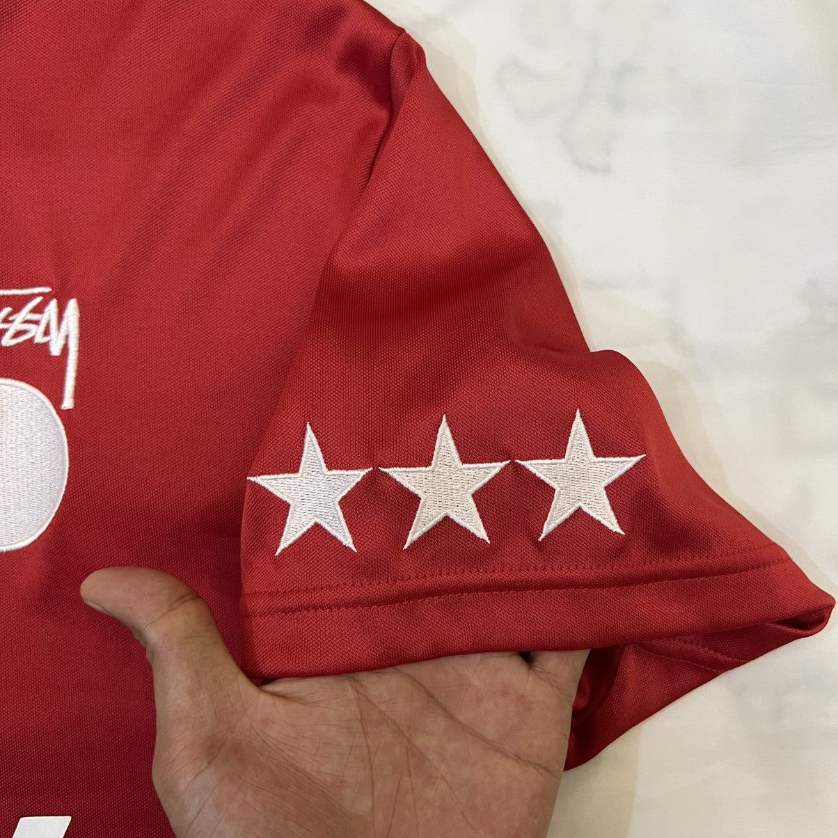Stussy "8 Ball" Lion Crest Jersey - Red/White - Men's [L] Size US L / EU 52-54 / 3 - 3 Thumbnail