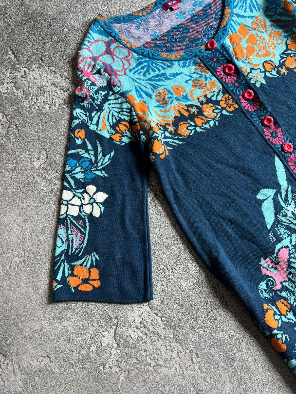 Designer IVKO Vintage Floral Knitted Long Cardigan Button Sweater Size M / US 6-8 / IT 42-44 - 5 Thumbnail