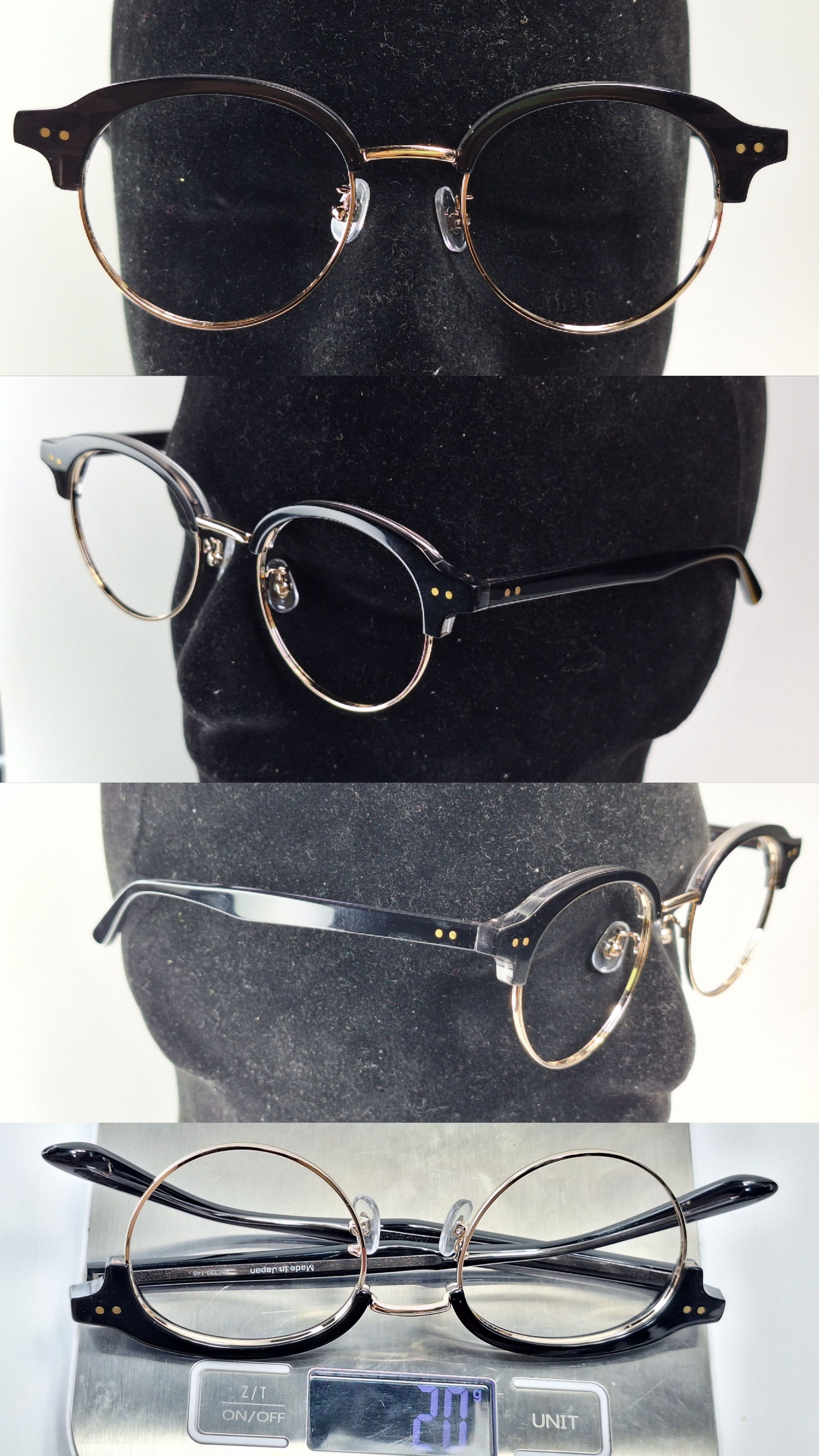 Other Japan Made Black Gold Browline Acetate Eyeglass Frame 48mm Size ONE SIZE - 5 Thumbnail
