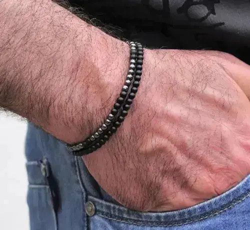 Jewelry Double Mini Bead Bracelets in Black, Men's