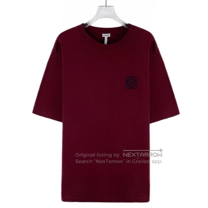 Loewe Loewe Dark red logo embroidered cotton round neck short sl Size L / US 10 / IT 46 - 1 Thumbnail