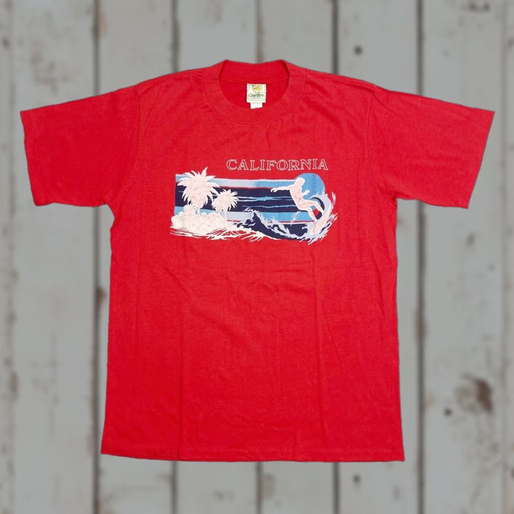 Vintage VINTAGE Caribe Sportswear T-Shirt Men XL Red 80s California Surfing Short Sleeve Crew Neck Single Stitch Size US XL / EU 56 / 4 - 1 Thumbnail
