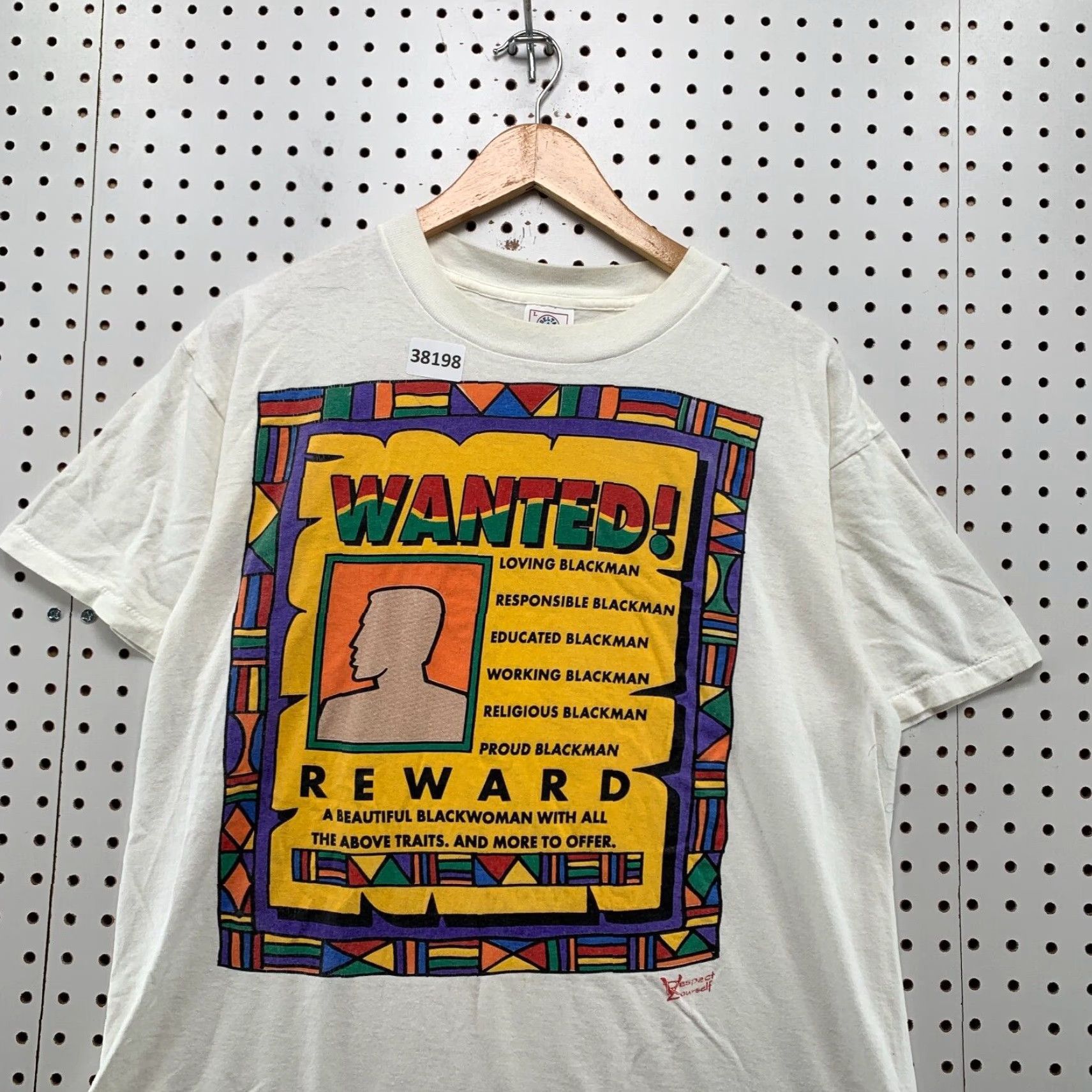 Jerzees VINTAGE 80s JERZEES Funny Graphic Print T-Shirt Unisex Adult Large White "Respect Yourself" Mens Size L / US 10 / IT 46 - 2 Thumbnail