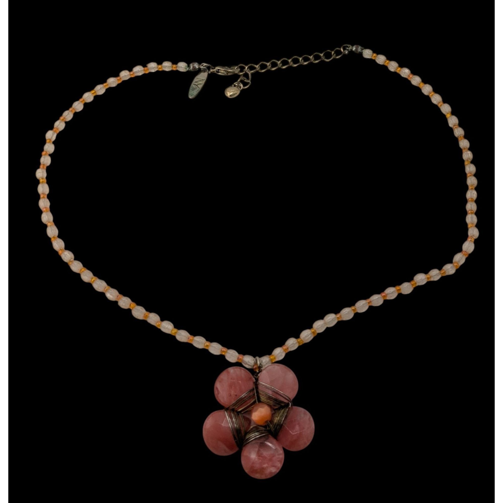 Other Vintage Y2K Cottagefore Beaded Necklace With Pink Flower Pen Size ONE SIZE - 3 Thumbnail