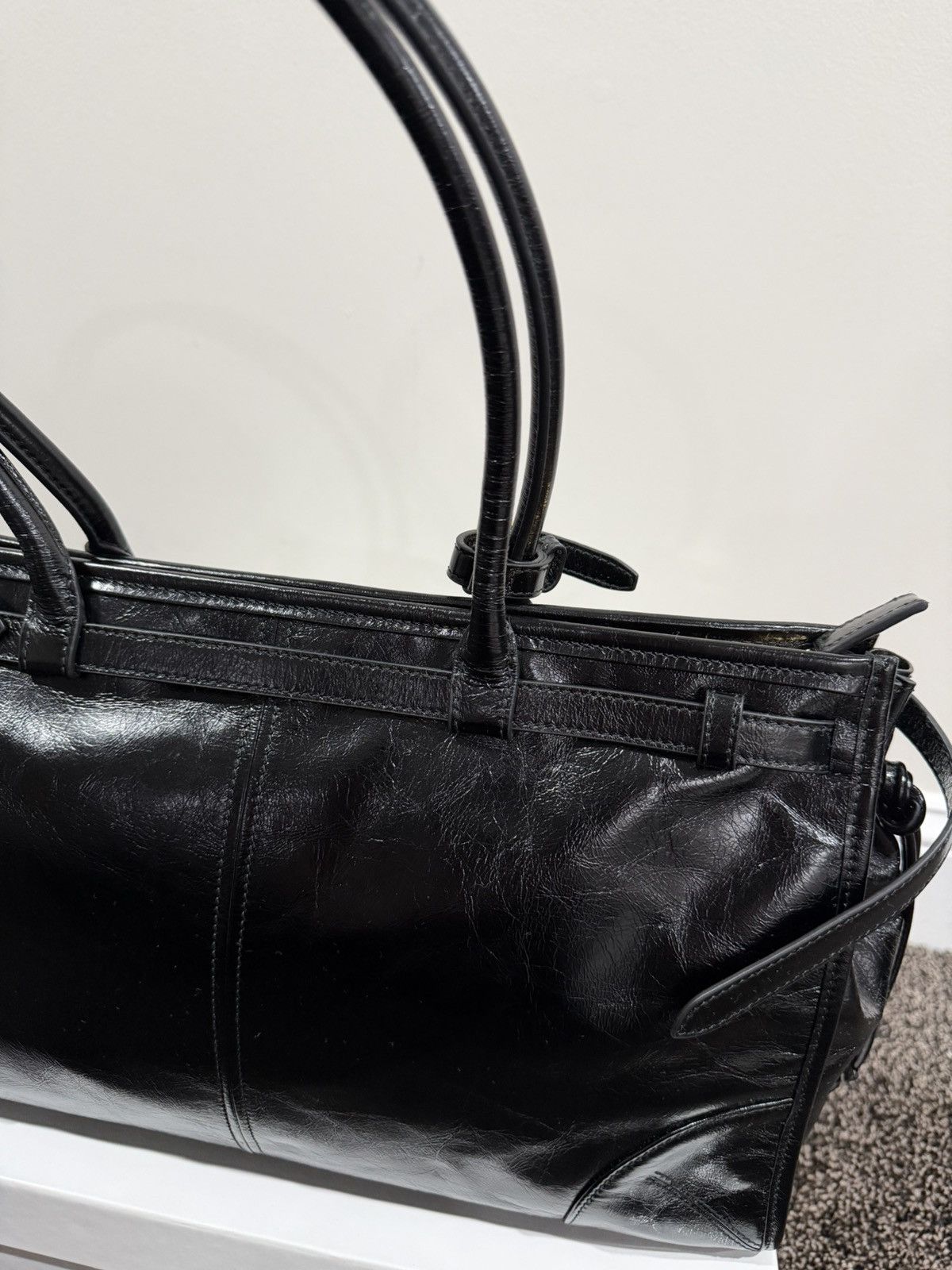 Prada Prada Bonnie Large Black Glossy Leather Handbag Size ONE SIZE - 6 Thumbnail